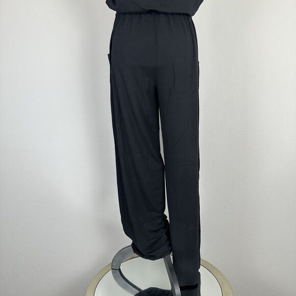 Max Studio Jumpsuit Womens Small Black Stretch Straight Leg Back Cutout Casual - Picture 9 of 14